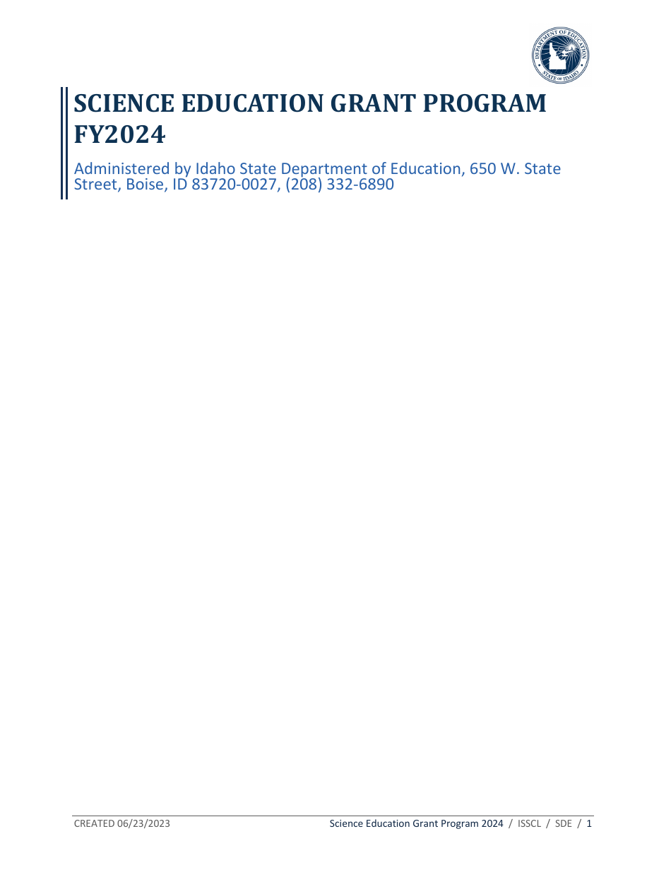 Science Education Grant Program Application - Idaho, Page 1