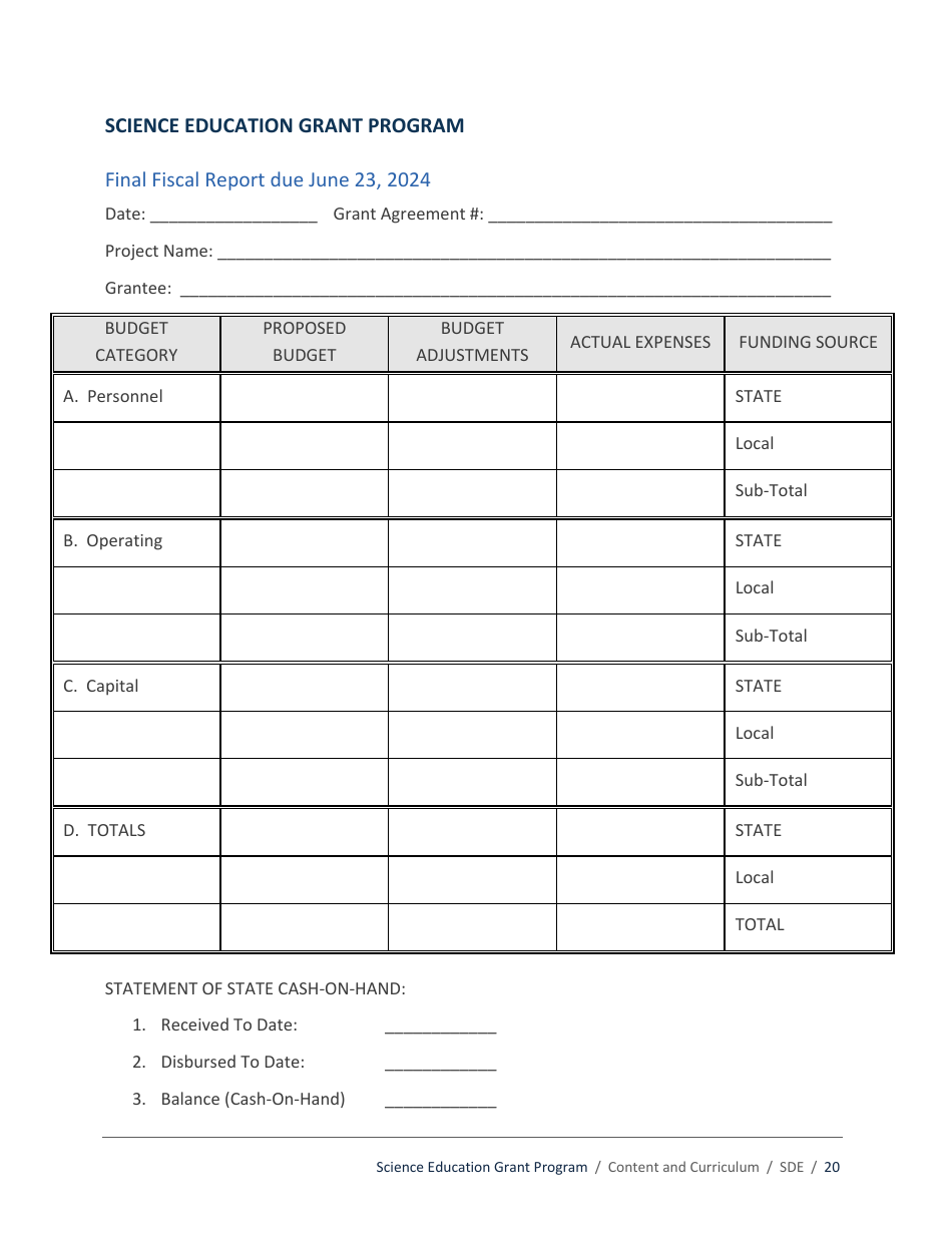 Science Education Grant Program Application - Idaho, Page 20