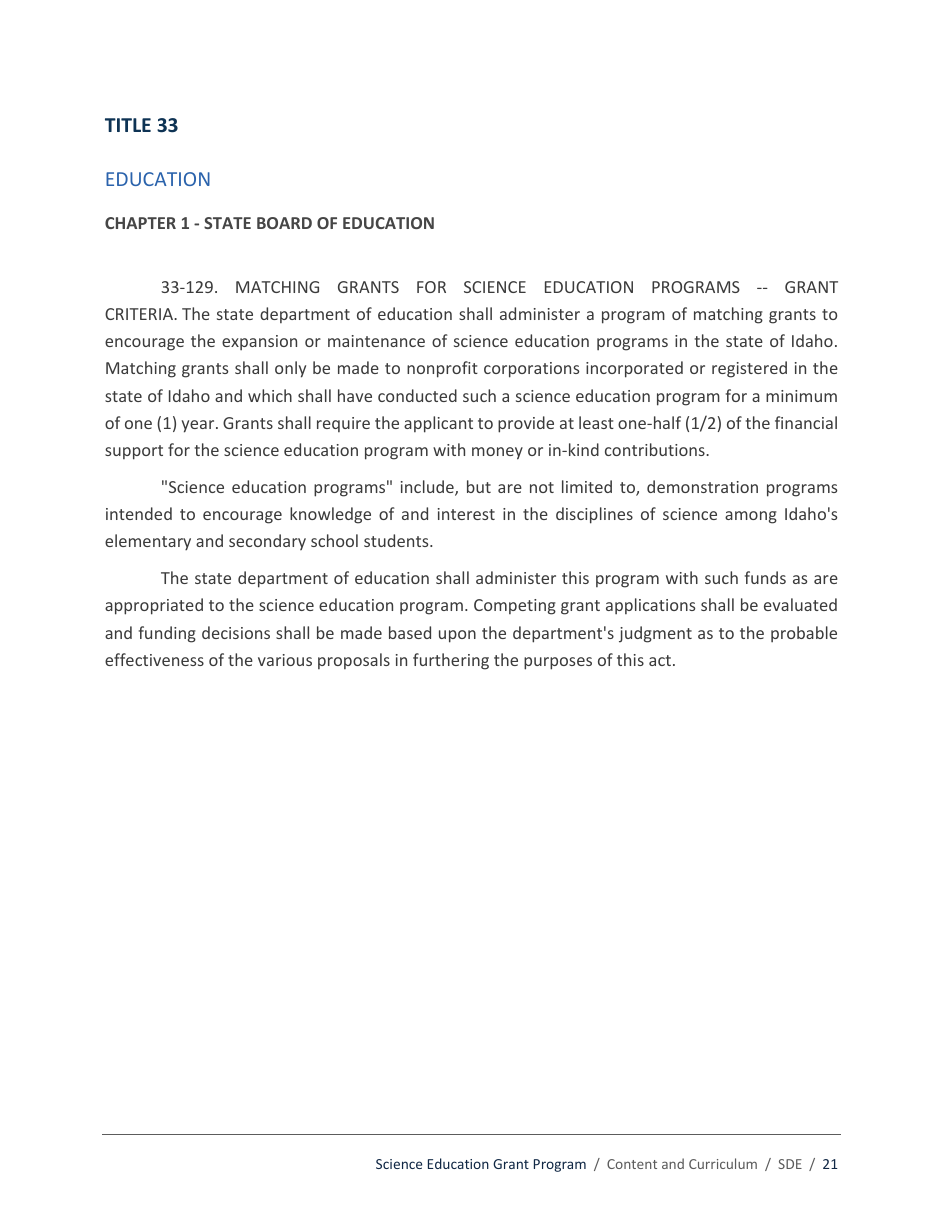 Science Education Grant Program Application - Idaho, Page 21