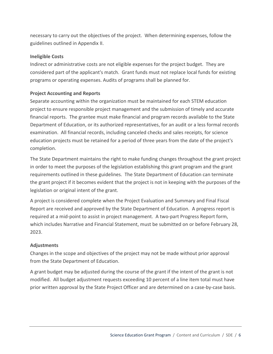 Science Education Grant Program Application - Idaho, Page 6