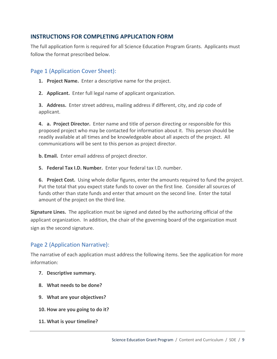 Science Education Grant Program Application - Idaho, Page 9