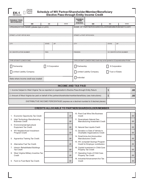 Schedule EK-1  Printable Pdf