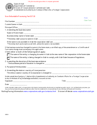 Document preview: Amendment to Authority to Conduct Affairs for a Foreign Corporation - Utah