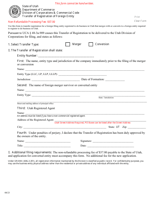 Transfer of Registration of Foreign Entity - Utah