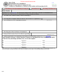 Document preview: Certificate of Amendment to Certificate of Ltd Liability Ltd Partnership (Lllp) - Utah