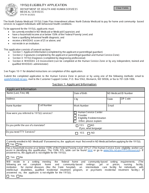 Form SFN741  Printable Pdf