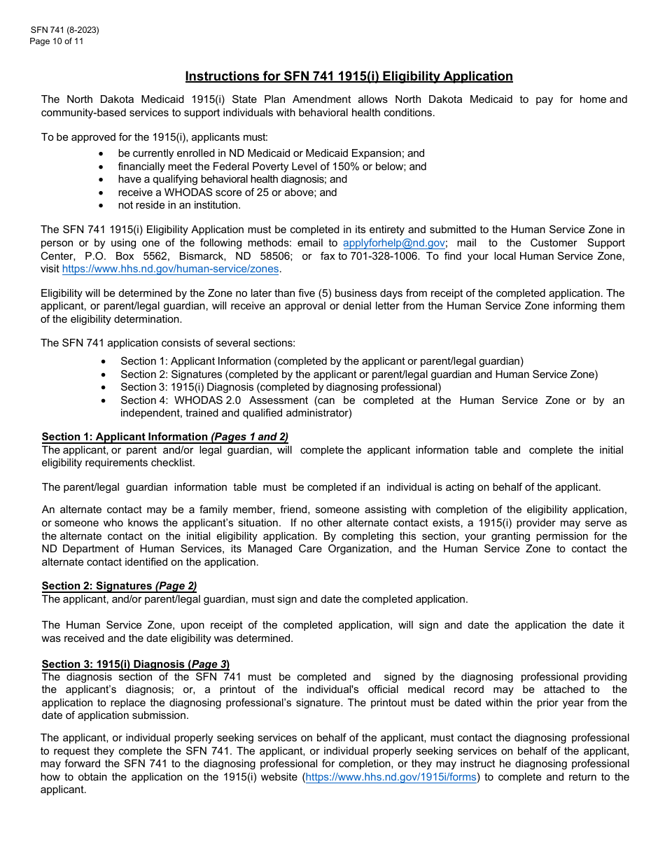 Form SFN741 1915(I) Eligibility Application - North Dakota, Page 10