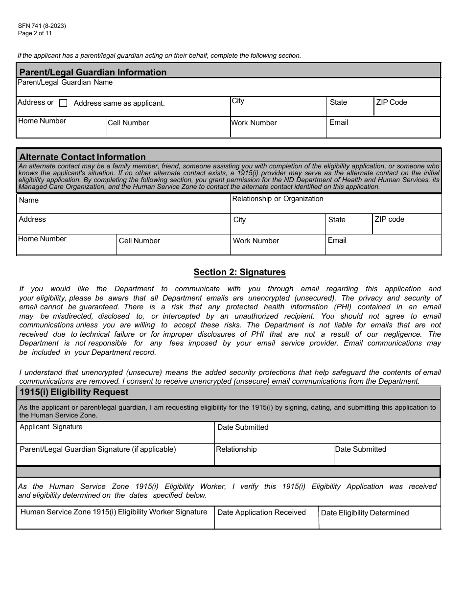 Form SFN741 1915(I) Eligibility Application - North Dakota, Page 2