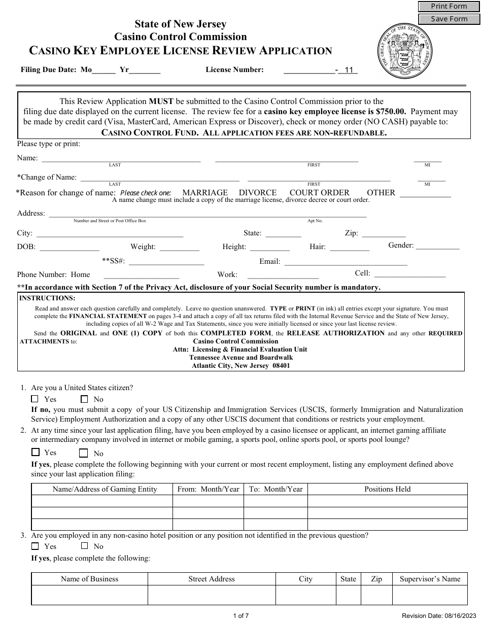 New Jersey Casino Key Employee License Review Application Download