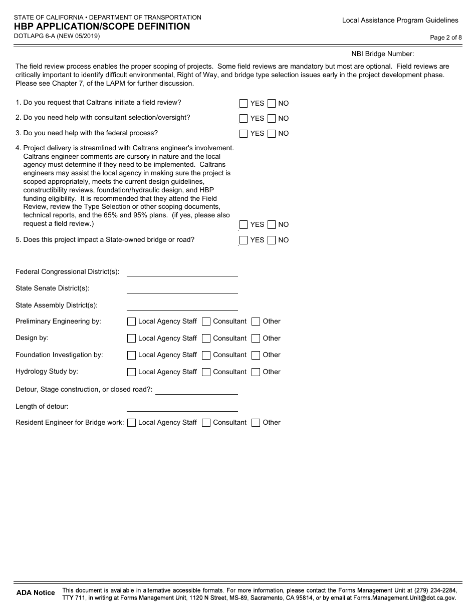 Form DOT LAPG6-A Hbp Application / Scope Definition - California, Page 2