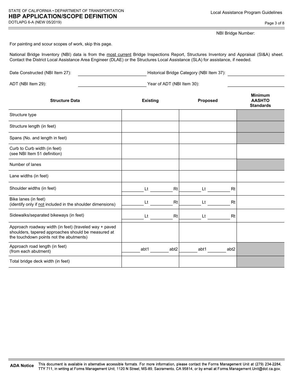 Form DOT LAPG6-A Hbp Application / Scope Definition - California, Page 3