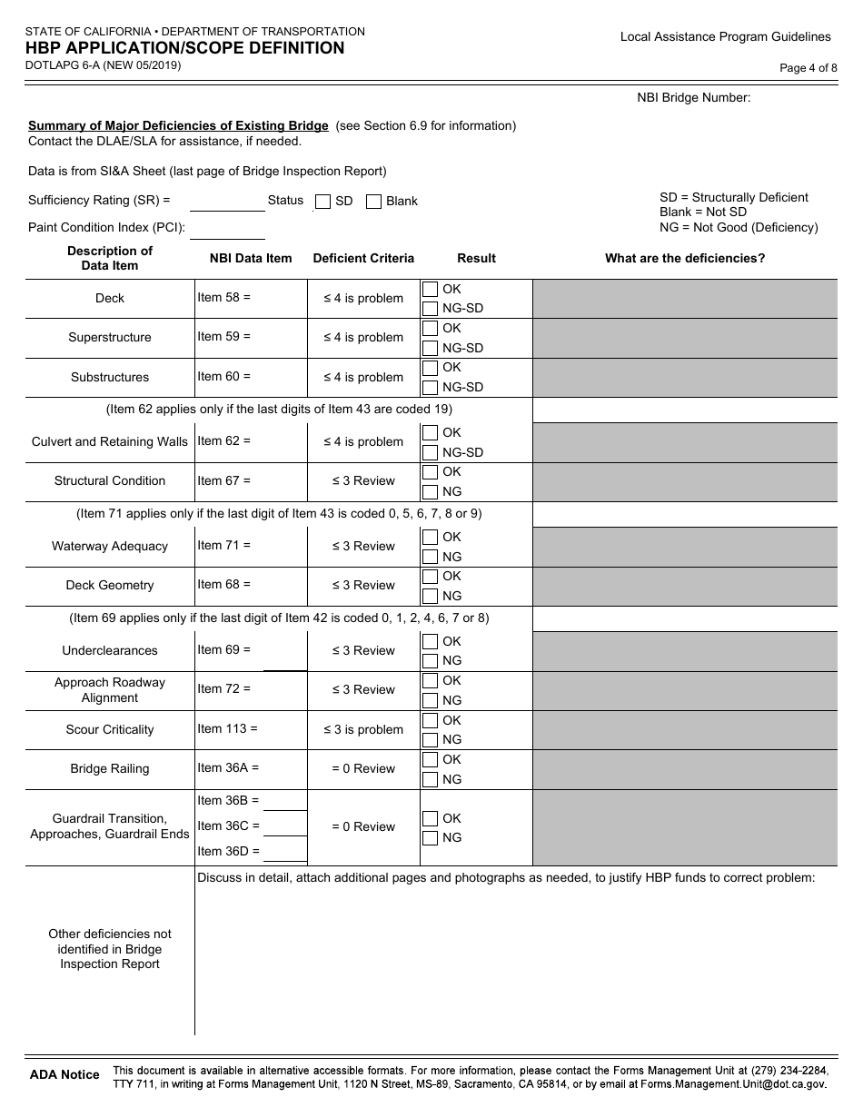 Form DOT LAPG6-A Hbp Application / Scope Definition - California, Page 4