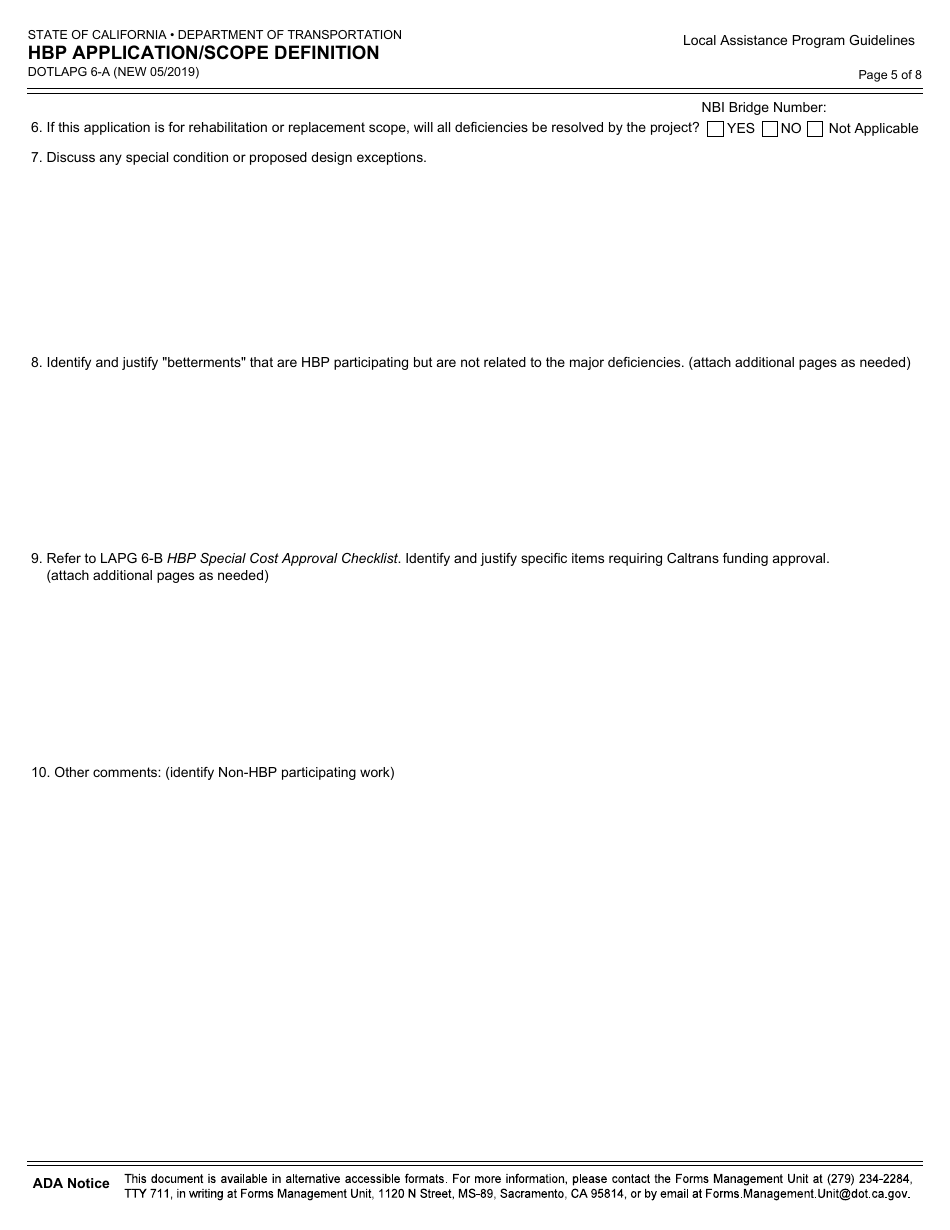 Form DOT LAPG6-A Hbp Application / Scope Definition - California, Page 5