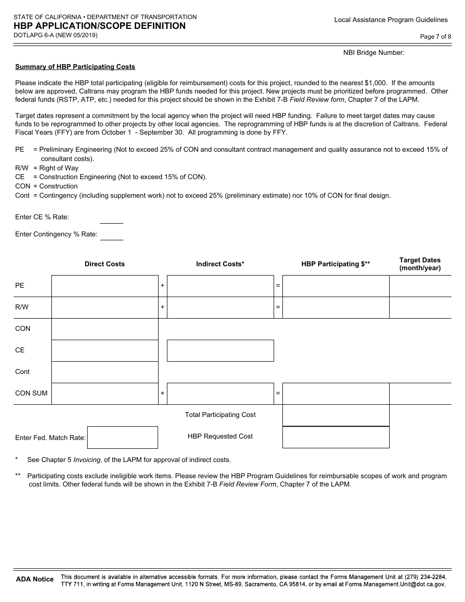 Form DOT LAPG6-A Hbp Application / Scope Definition - California, Page 7