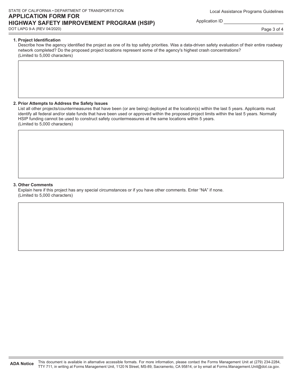 Form DOT LAPG9-A Application Form for Highway Safety Improvement Program (Hsip) - California, Page 3
