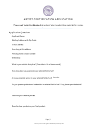 Document preview: Artist Certification Application - City of Peekskill, New York