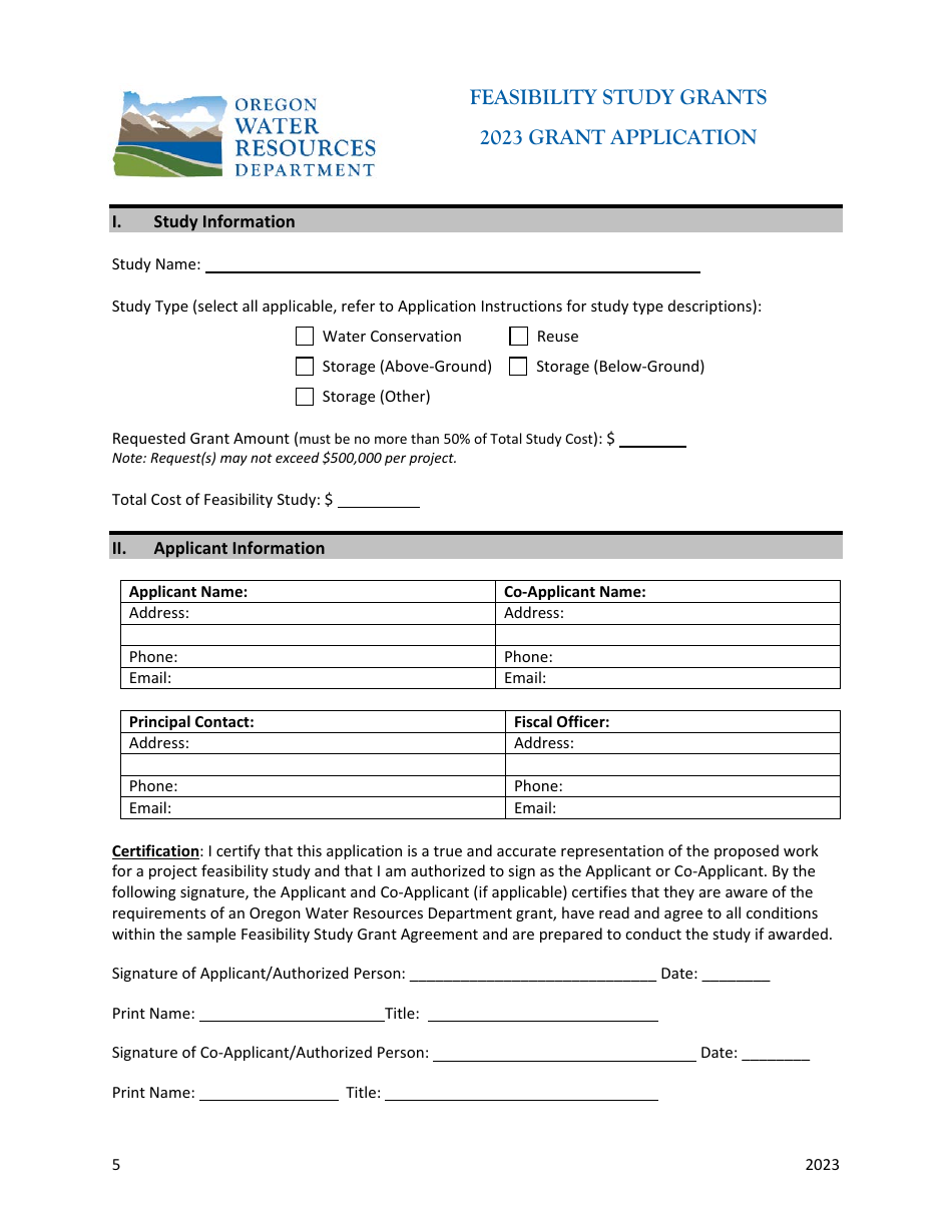 Solicitation Feasibility Study Grant Application - Oregon, Page 5