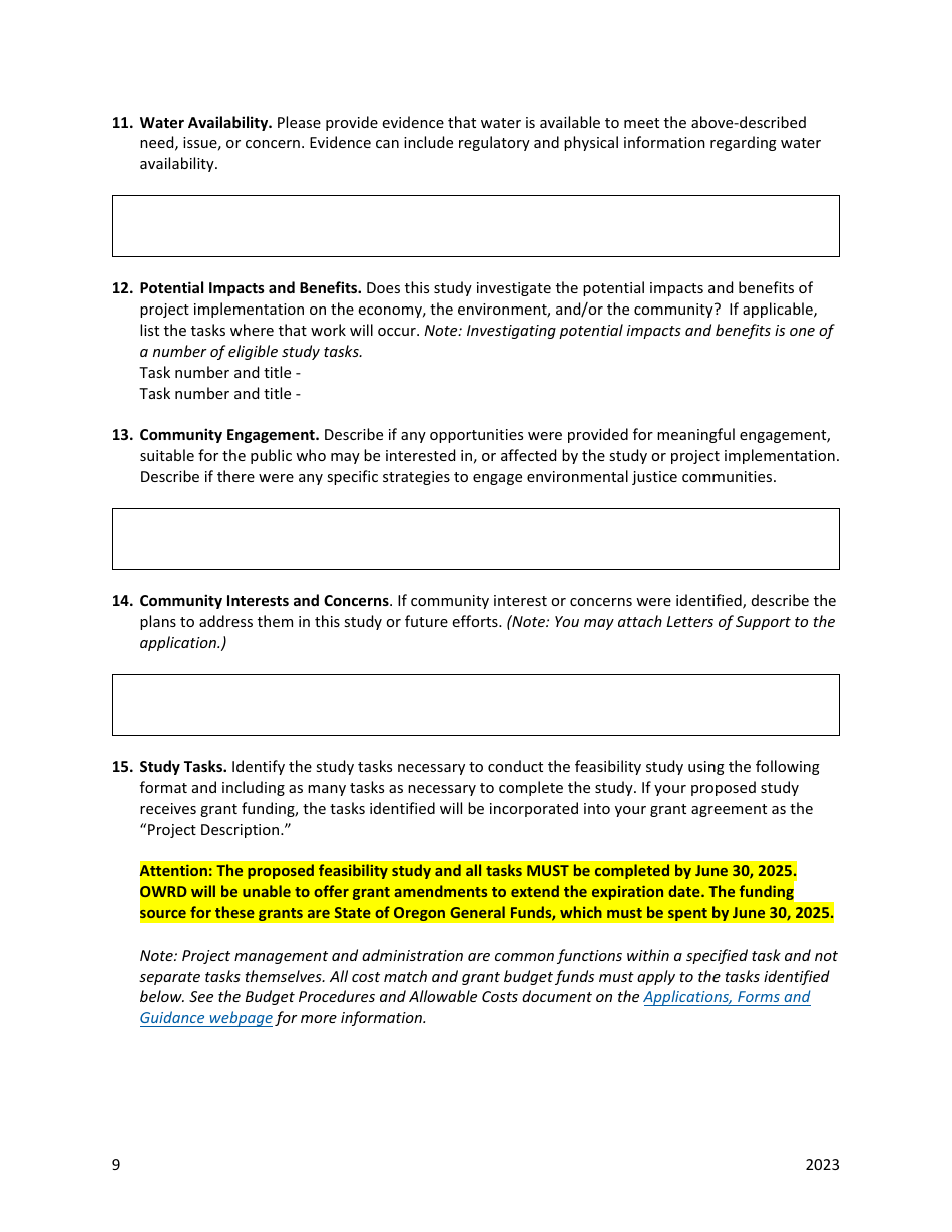 Solicitation Feasibility Study Grant Application - Oregon, Page 9