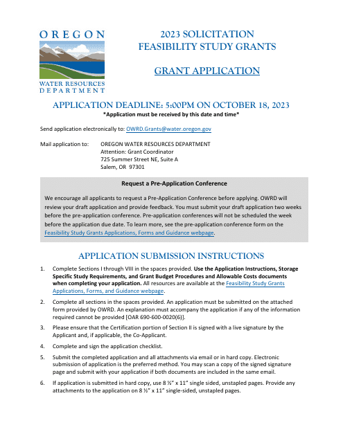 Solicitation Feasibility Study Grant Application - Oregon, 2023