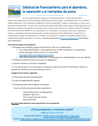 Solicitud De Financiamiento Para El Abandono, La Reparacion Y El Reemplazo De Pozos - Oregon (Spanish)