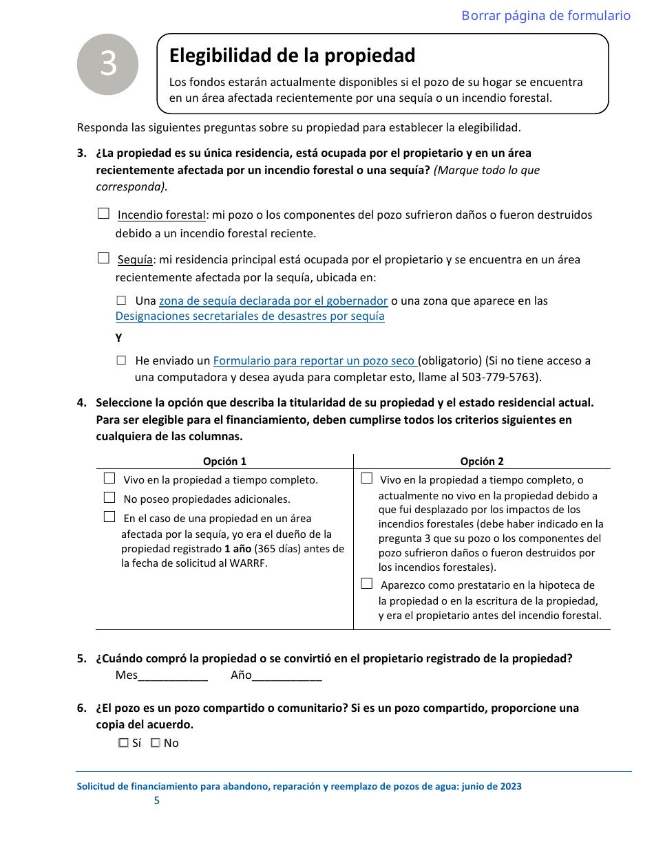 Solicitud De Financiamiento Para El Abandono, La Reparacion Y El Reemplazo De Pozos - Oregon (Spanish), Page 5
