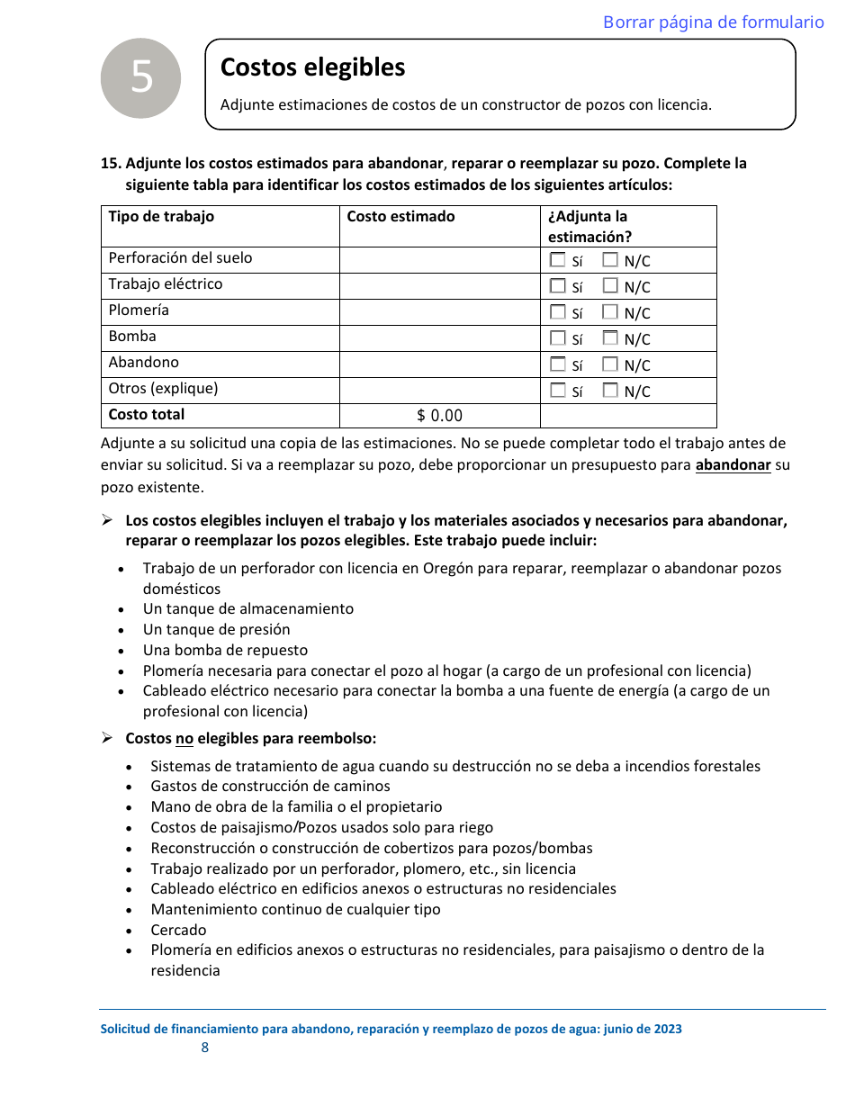 Solicitud De Financiamiento Para El Abandono, La Reparacion Y El Reemplazo De Pozos - Oregon (Spanish), Page 8
