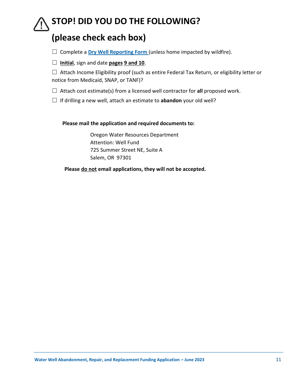 Well Abandonment, Repair, and Replacement Funding Application - Oregon, Page 11
