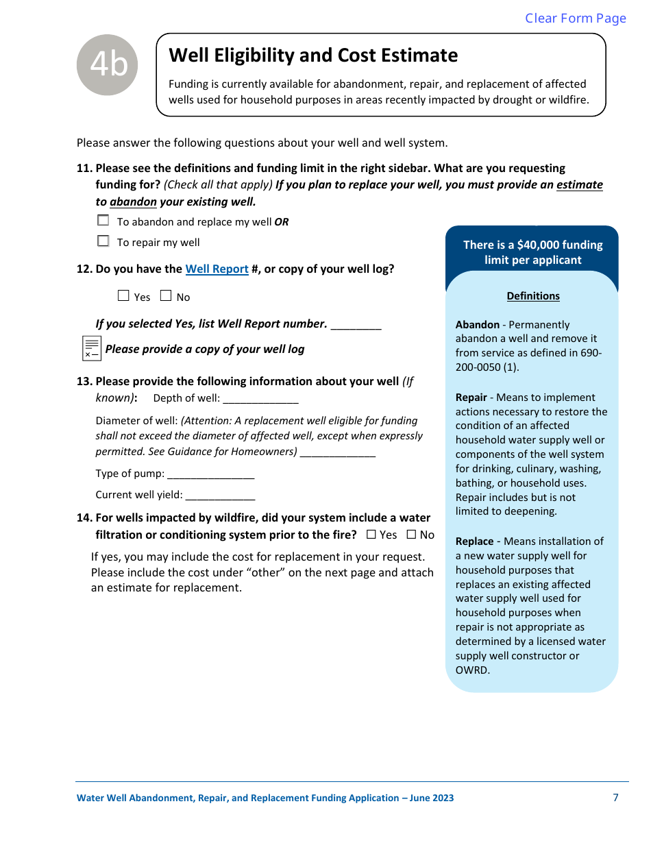Well Abandonment, Repair, and Replacement Funding Application - Oregon, Page 7