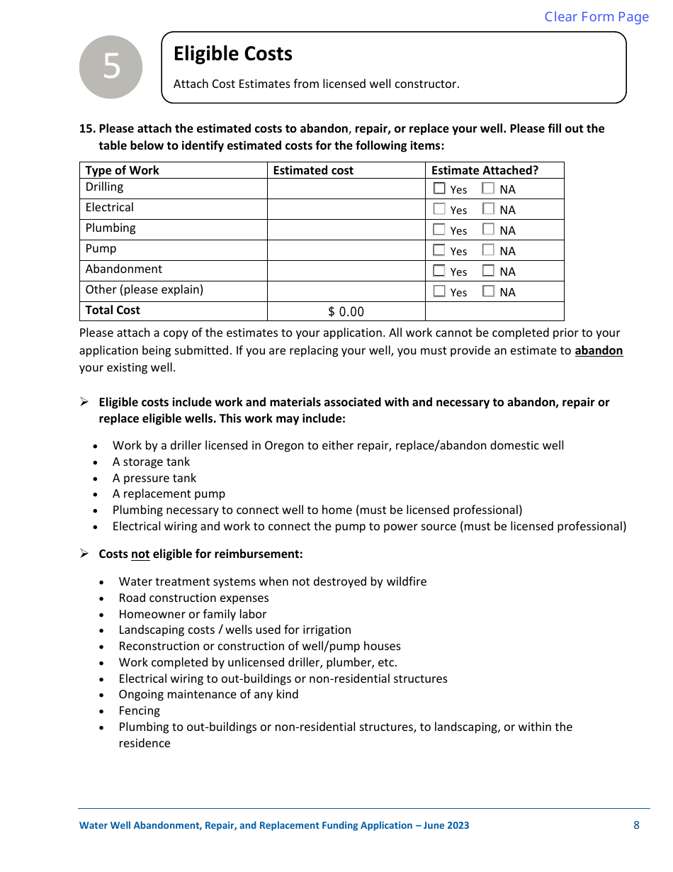 Well Abandonment, Repair, and Replacement Funding Application - Oregon, Page 8