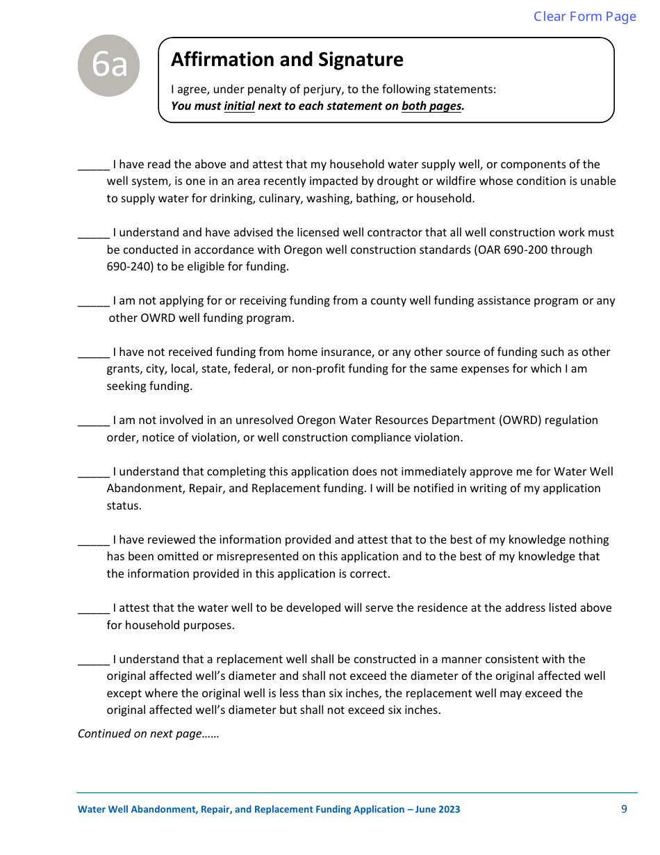 Well Abandonment, Repair, and Replacement Funding Application - Oregon, Page 9