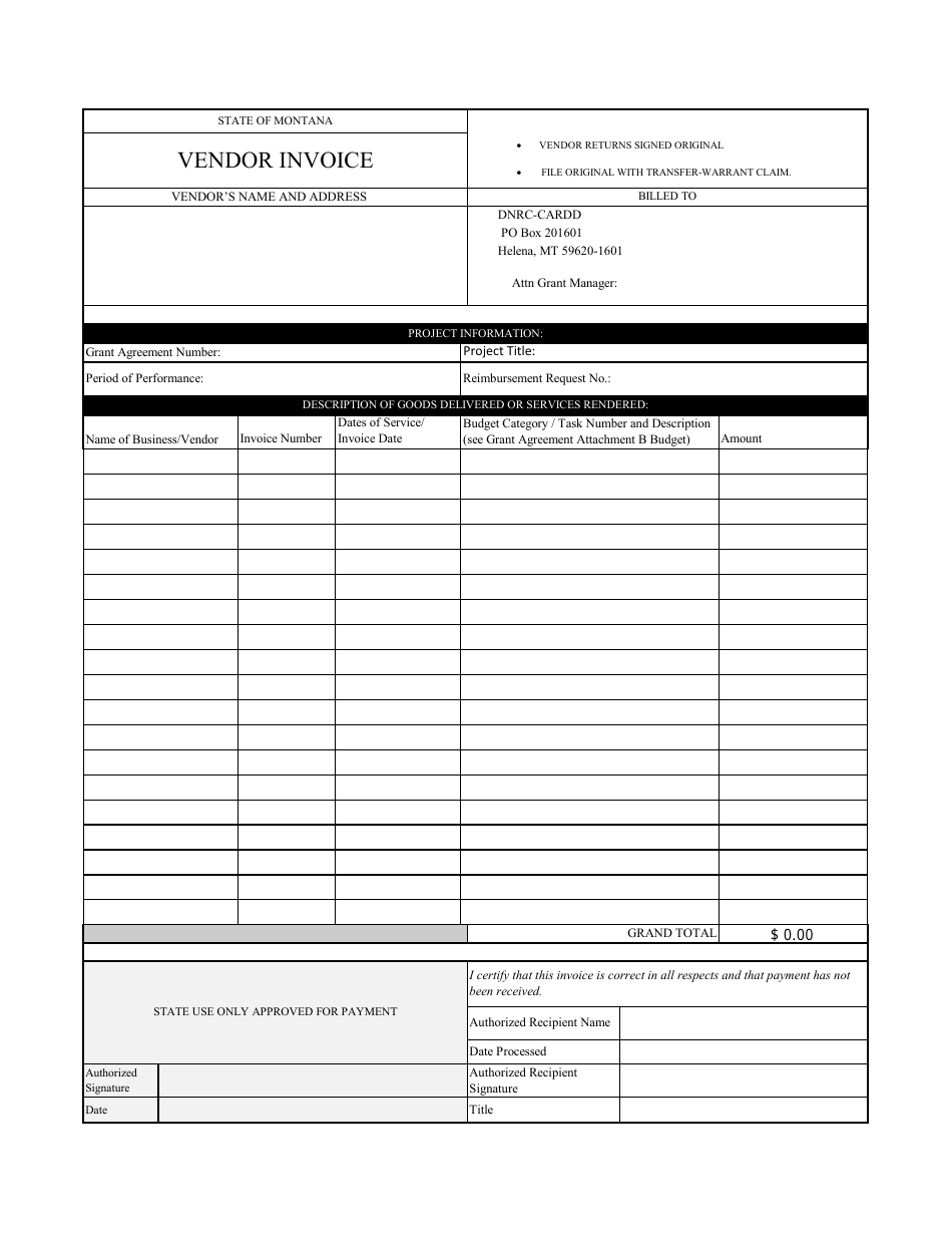 Vendor Invoice - Montana, Page 1