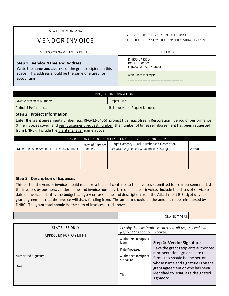 Instructions for Vendor Invoice - Montana, Page 1