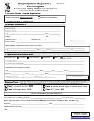 Document preview: Form AH-047 Livestock Dealer License Application - Michigan, 2024