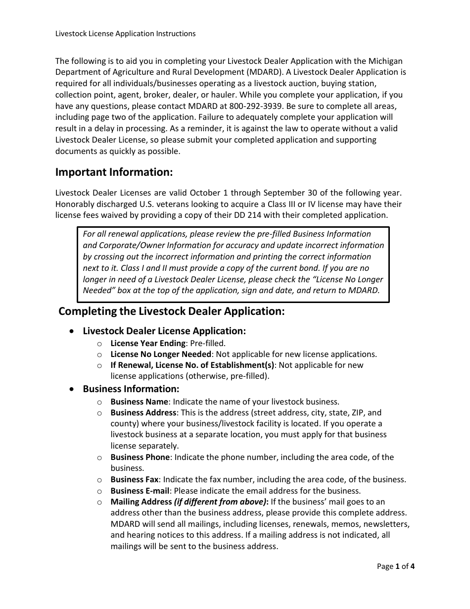 Form AH-047 Livestock Dealer License Application - Michigan, Page 3