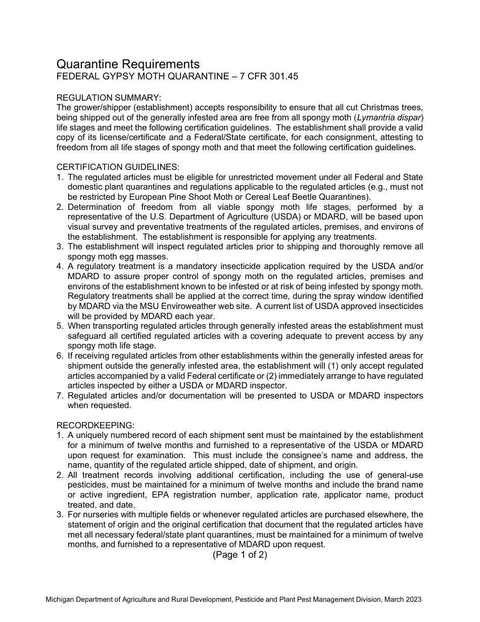 Compliance Agreement for Cut Christmas Trees - Michigan, Page 1