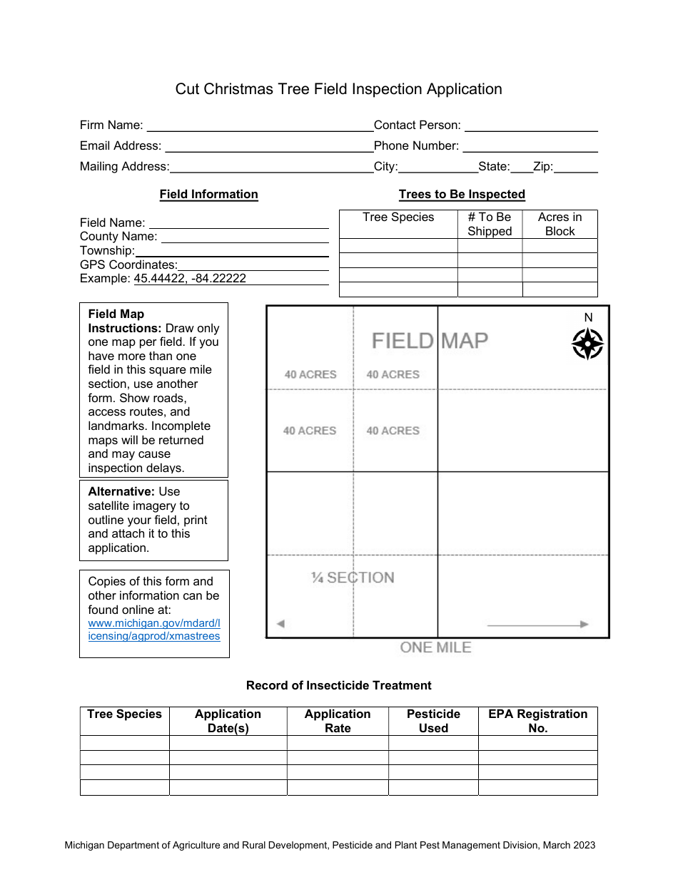 Michigan Cut Christmas Tree Field Inspection Application Fill Out