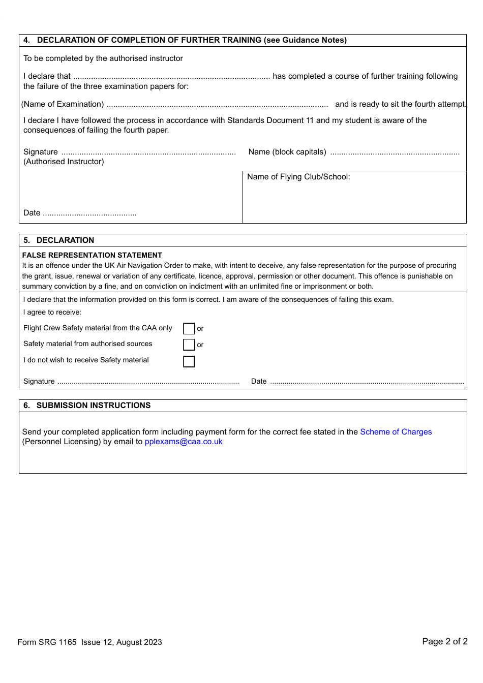 Form SRG1165 Application for Fourth Sitting - Paper-Based Theoretical Knowledge Examinations - United Kingdom, Page 2