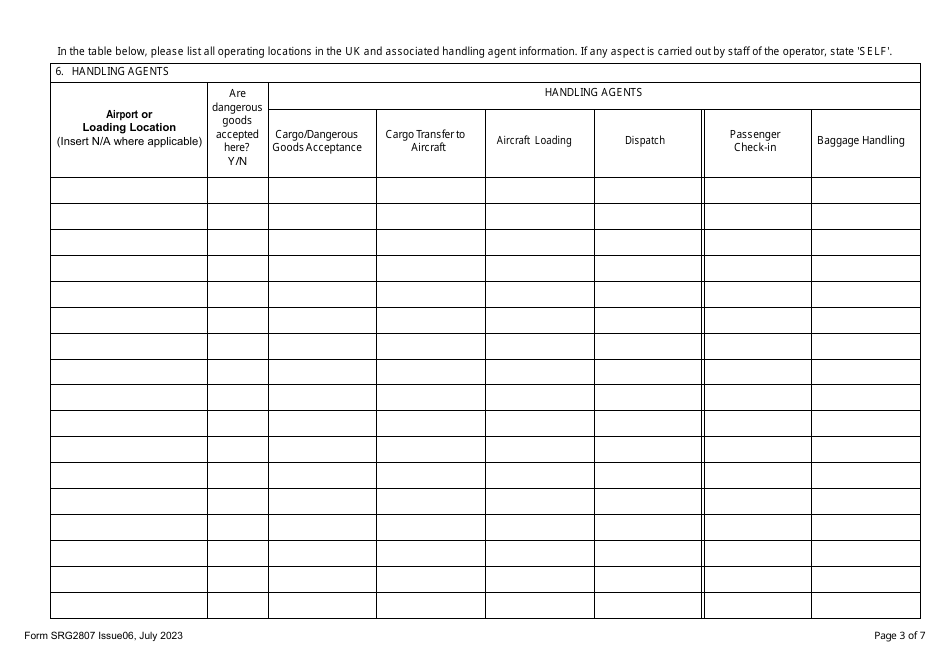 Form SRG2807 Application for Approval to Transport Dangerous Goods by Air - Operators of UK-Registered Aircraft - United Kingdom, Page 3