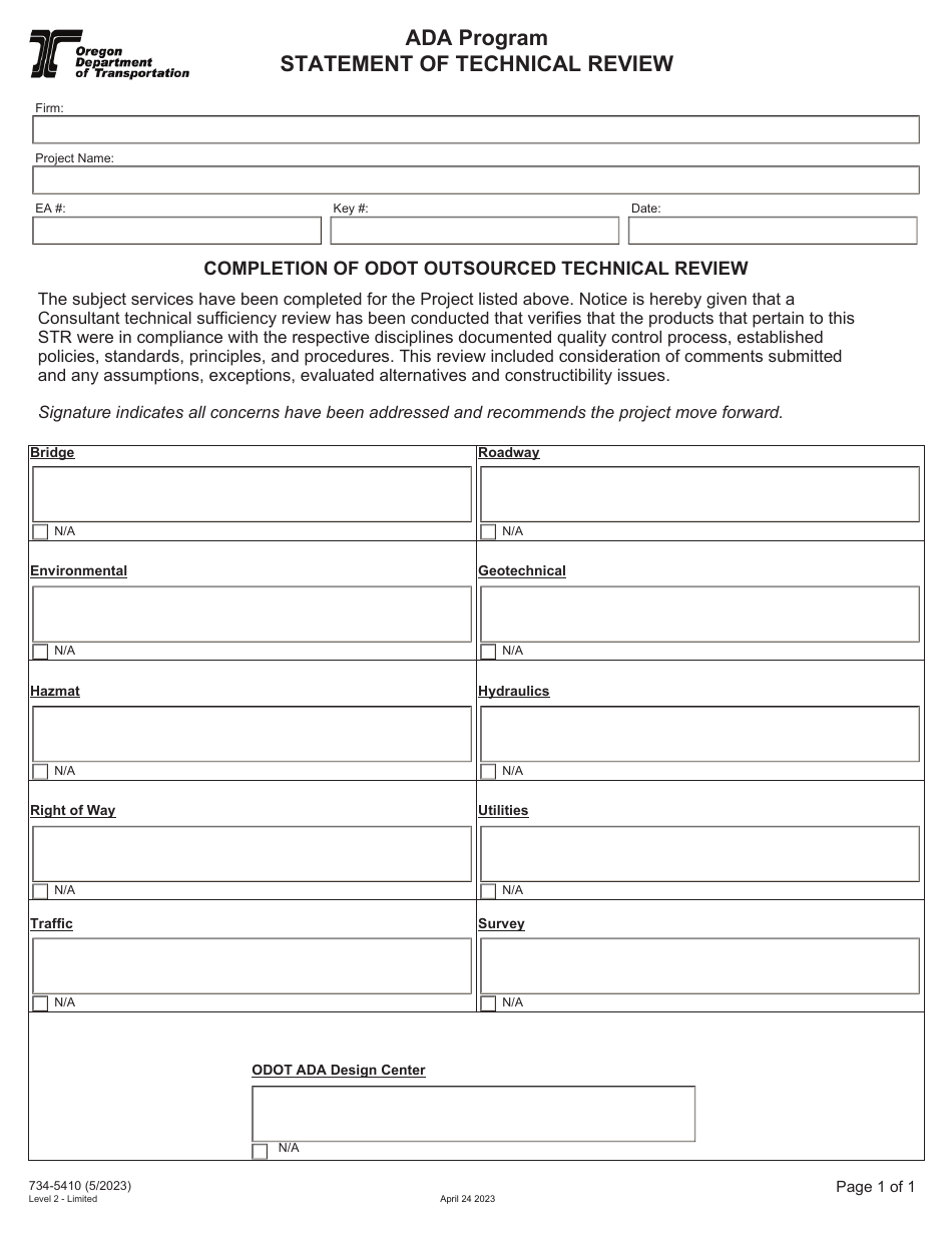 Form 734-5410 - Fill Out, Sign Online and Download Fillable PDF, Oregon | Templateroller