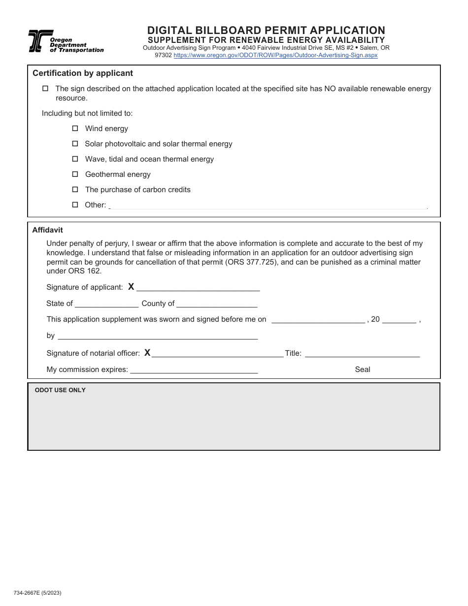 Form 734-2667E Digital Billboard Permit Application - Oregon, Page 3