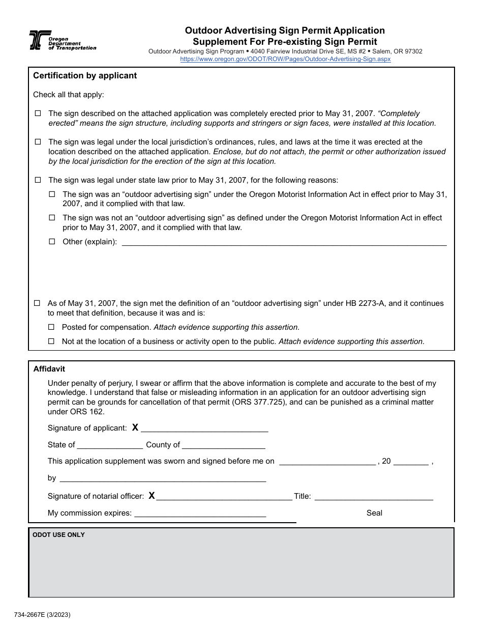 Form 734-2667E Digital Billboard Permit Application - Oregon, Page 4