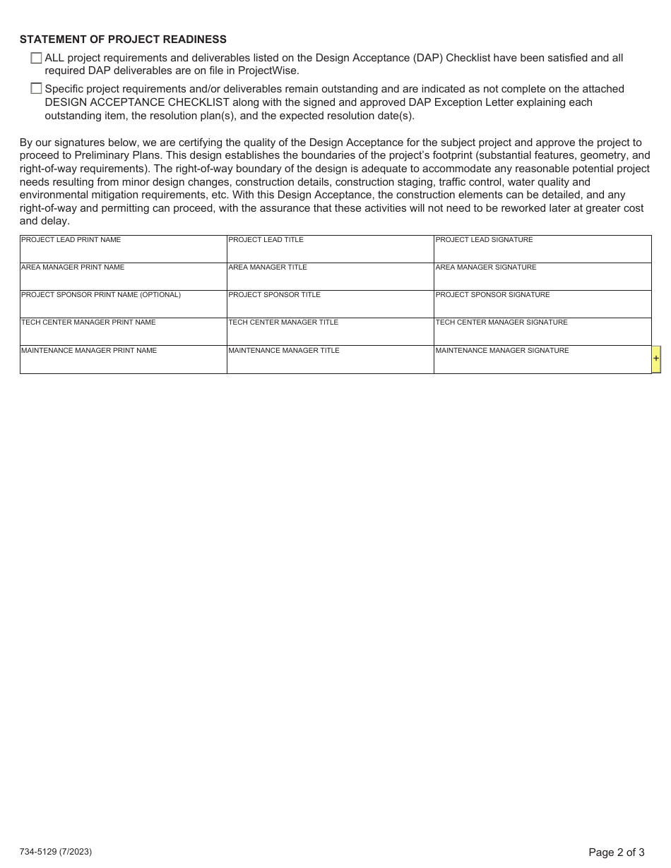 Form 734-5129 Odot Certification of Design Acceptance - Oregon, Page 2
