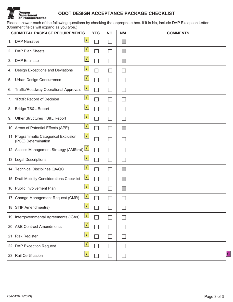 Form 734-5129 Odot Certification of Design Acceptance - Oregon, Page 3