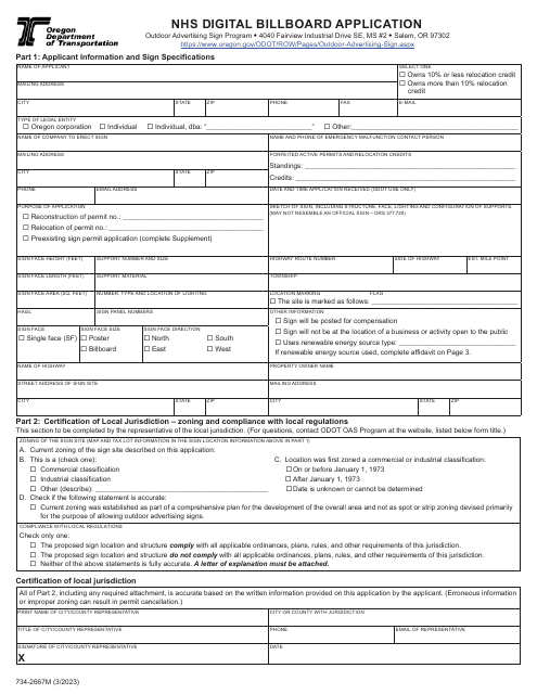 Form 734-2667M Nhs Digital Billboard Application - Oregon