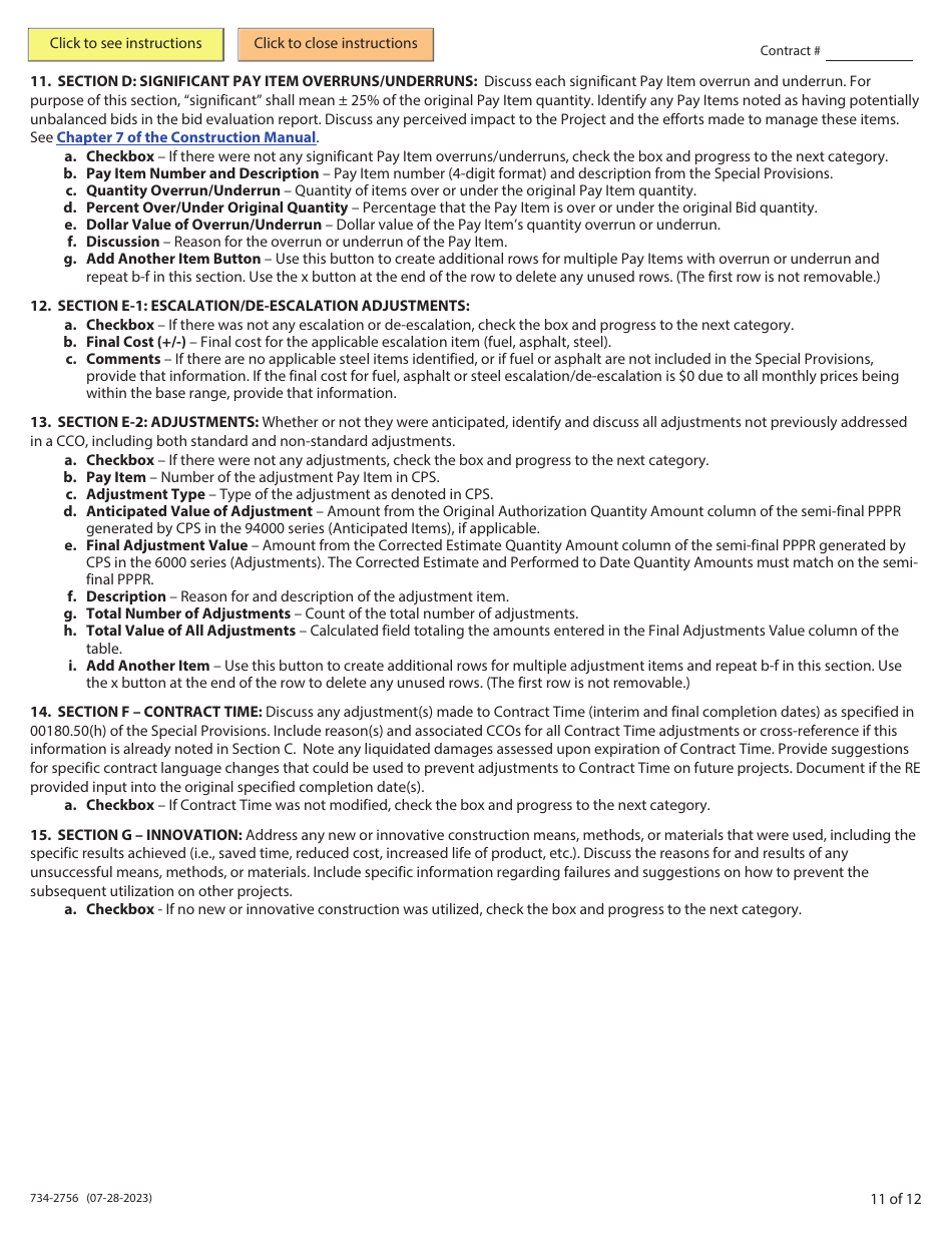 Form 734-2756 Resident Engineers Narrative Form - Oregon, Page 11