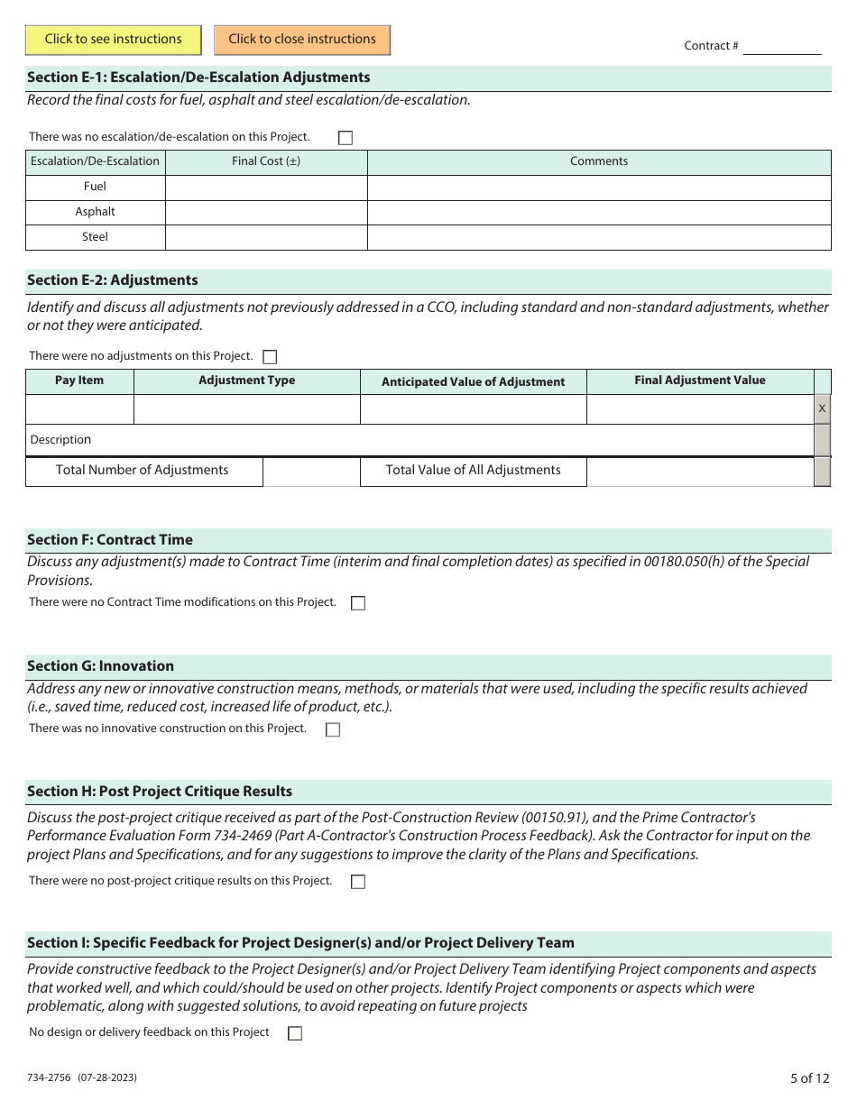 Form 734-2756 Resident Engineers Narrative Form - Oregon, Page 5