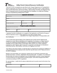 Document preview: Form 734-5394 Utility Permit Cultural Resource Certification - Oregon