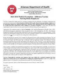 Document preview: Nursing Home Employees Influenza Vaccine Exemption Application - Arkansas, 2024