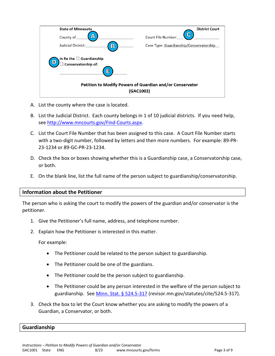 Form GAC1001 Instructions - Petition to Modify Powers of Guardian and / or Conservator - Minnesota, Page 3