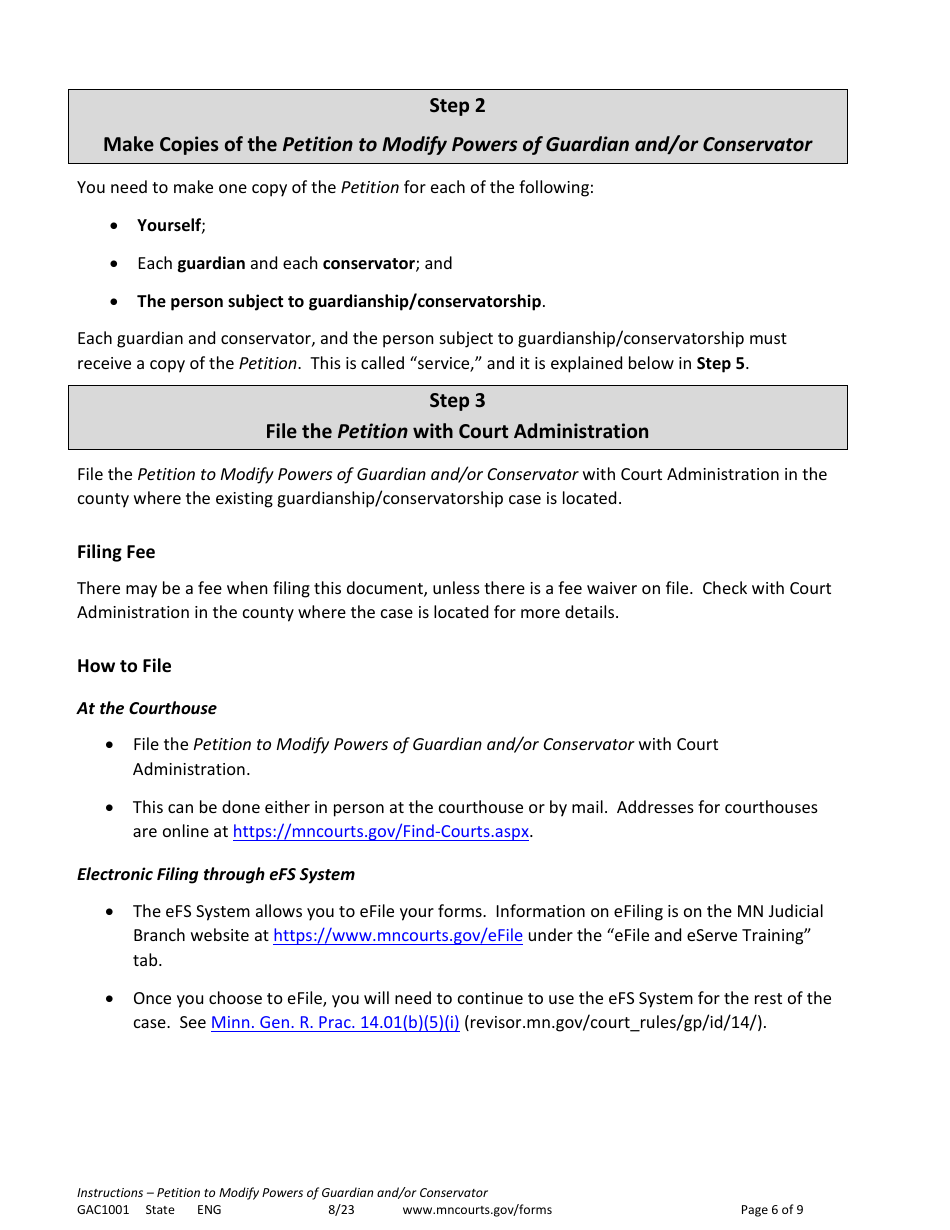 Form GAC1001 Instructions - Petition to Modify Powers of Guardian and / or Conservator - Minnesota, Page 6